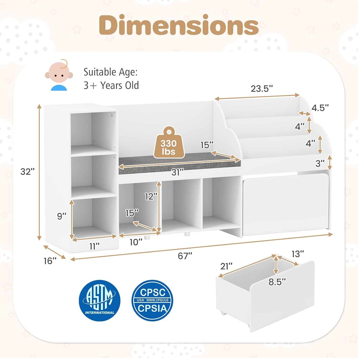 Rak Buku Anak dengan Tempat Du - Kids Toys Drawers ulasan dan harga